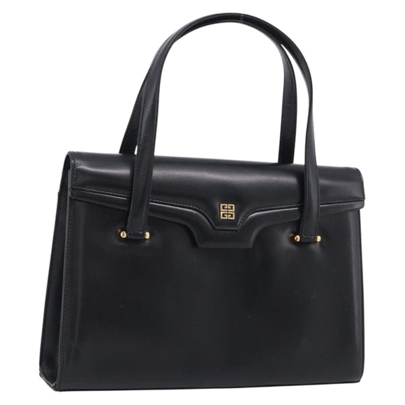 GIVENCHY Hand Bag Leather Black Gold Auth ka7111