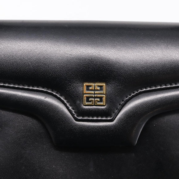GIVENCHY Hand Bag Leather Black Gold Auth ka7111