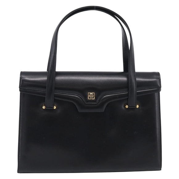 GIVENCHY Hand Bag Leather Black Gold Auth ka7111