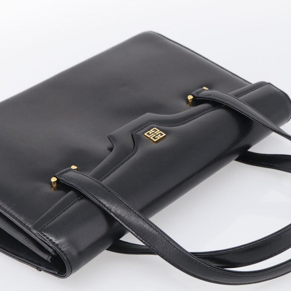GIVENCHY Hand Bag Leather Black Gold Auth ka7111