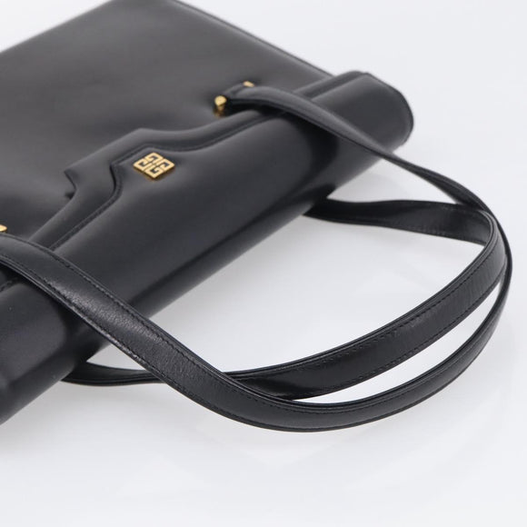 GIVENCHY Hand Bag Leather Black Gold Auth ka7111
