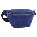 FENDI Zucca Canvas Waist Bag Leather Blue Silver Auth ka7114-1