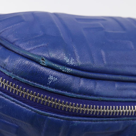 FENDI Zucca Canvas Waist Bag Leather Blue Silver Auth ka7114