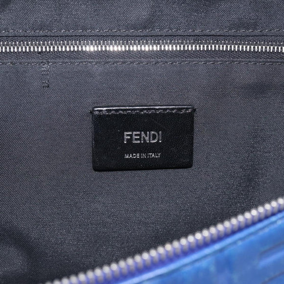 FENDI Zucca Canvas Waist Bag Leather Blue Silver Auth ka7114