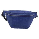 FENDI Zucca Canvas Waist Bag Leather Blue Silver Auth ka7114-2