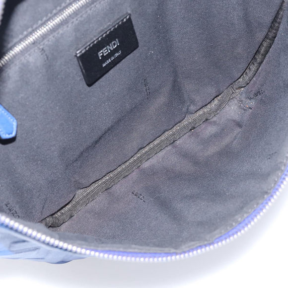 FENDI Zucca Canvas Waist Bag Leather Blue Silver Auth ka7114