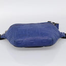 FENDI Zucca Canvas Waist Bag Leather Blue Silver Auth ka7114-9