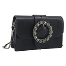 Miu Miu Madras Shoulder Bag Leather Black Silver Auth ka7115M-1