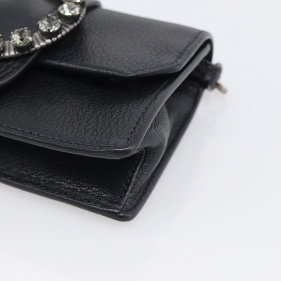 Miu Miu Madras Shoulder Bag Leather Black Silver Auth ka7115M