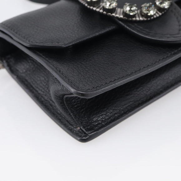 Miu Miu Madras Shoulder Bag Leather Black Silver Auth ka7115M