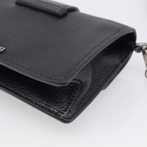 Miu Miu Madras Shoulder Bag Leather Black Silver Auth ka7115M