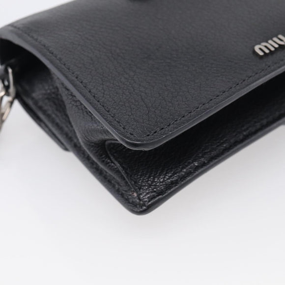 Miu Miu Madras Shoulder Bag Leather Black Silver Auth ka7115M