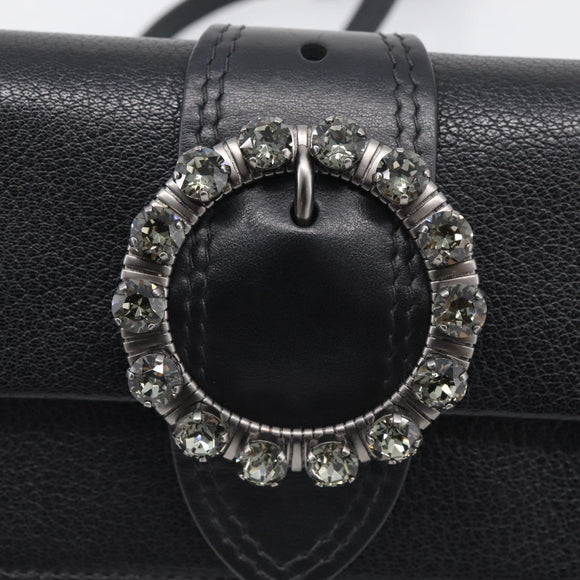 Miu Miu Madras Shoulder Bag Leather Black Silver Auth ka7115M
