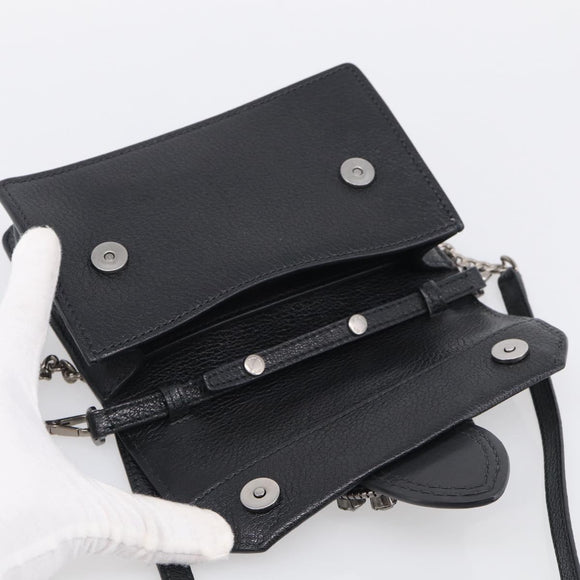 Miu Miu Madras Shoulder Bag Leather Black Silver Auth ka7115M