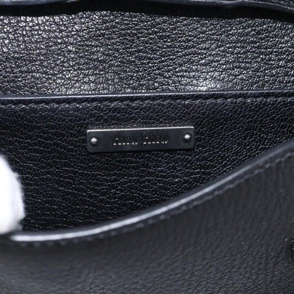 Miu Miu Madras Shoulder Bag Leather Black Silver Auth ka7115M