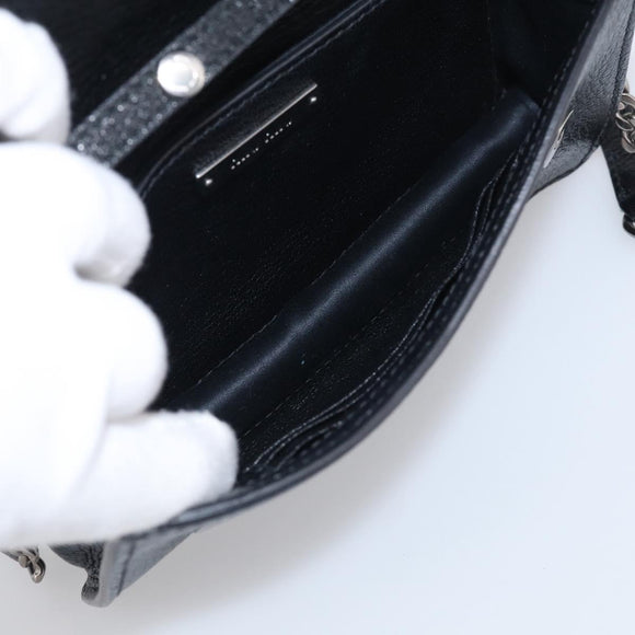 Miu Miu Madras Shoulder Bag Leather Black Silver Auth ka7115M