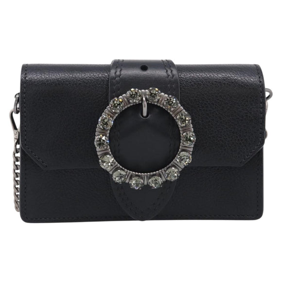 Miu Miu Madras Shoulder Bag Leather Black Silver Auth ka7115M