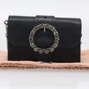 Miu Miu Madras Shoulder Bag Leather Black Silver Auth ka7115M-23