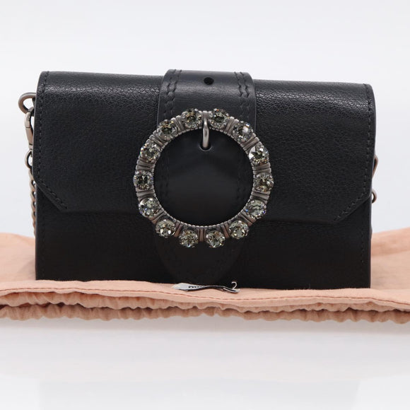 Miu Miu Madras Shoulder Bag Leather Black Silver Auth ka7115M