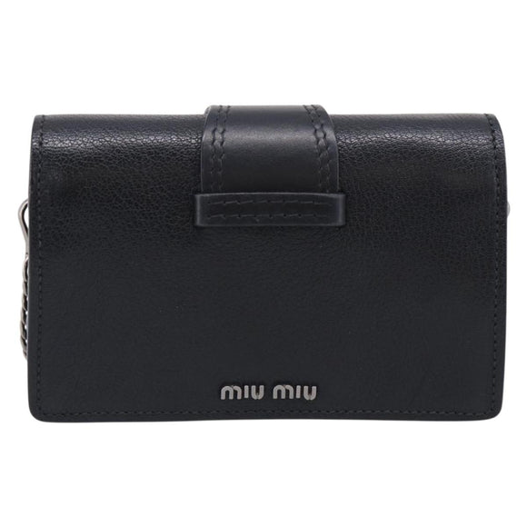 Miu Miu Madras Shoulder Bag Leather Black Silver Auth ka7115M