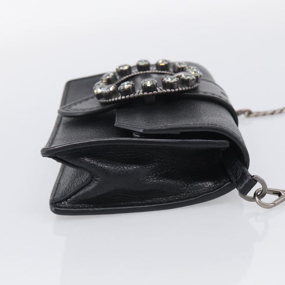 Miu Miu Madras Shoulder Bag Leather Black Silver Auth ka7115M
