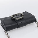 Miu Miu Madras Shoulder Bag Leather Black Silver Auth ka7115M-6