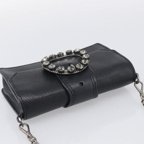 Miu Miu Madras Shoulder Bag Leather Black Silver Auth ka7115M