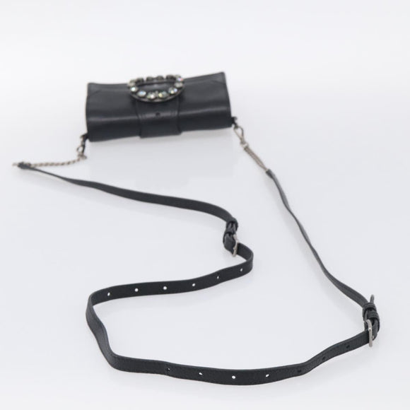 Miu Miu Madras Shoulder Bag Leather Black Silver Auth ka7115M