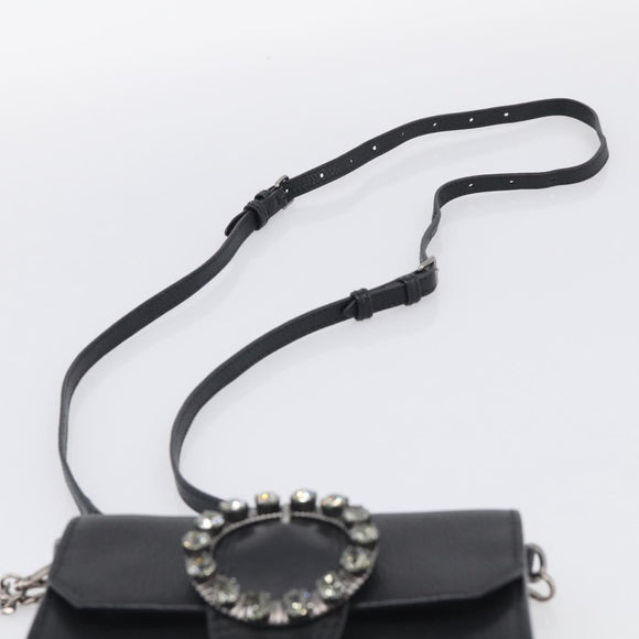 Miu Miu Madras Shoulder Bag Leather Black Silver Auth ka7115M