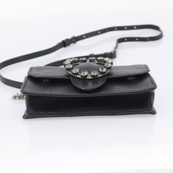 Miu Miu Madras Shoulder Bag Leather Black Silver Auth ka7115M