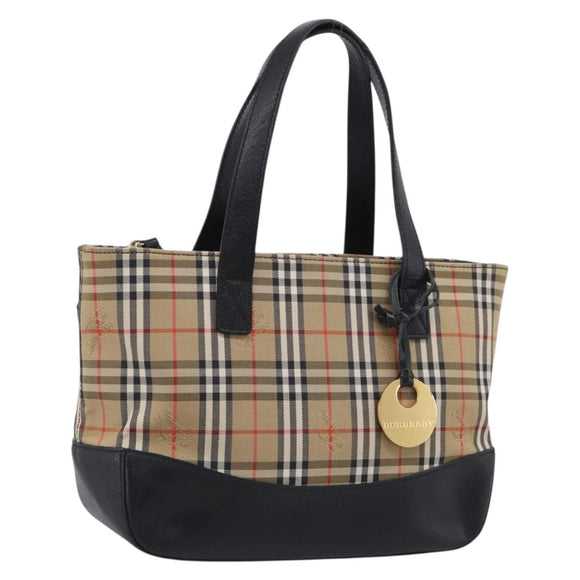 BURBERRY Nova Check Hand Bag Canvas Beige Gold Auth ka7117