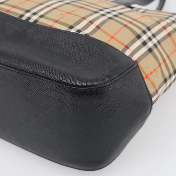 BURBERRY Nova Check Hand Bag Canvas Beige Gold Auth ka7117