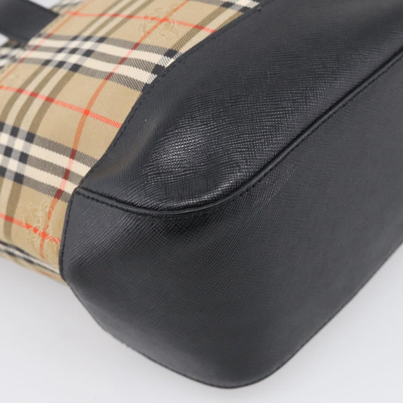 BURBERRY Nova Check Hand Bag Canvas Beige Gold Auth ka7117