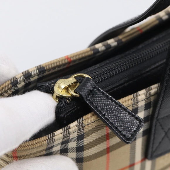 BURBERRY Nova Check Hand Bag Canvas Beige Gold Auth ka7117