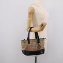 BURBERRY Nova Check Hand Bag Canvas Beige Gold Auth ka7117-26