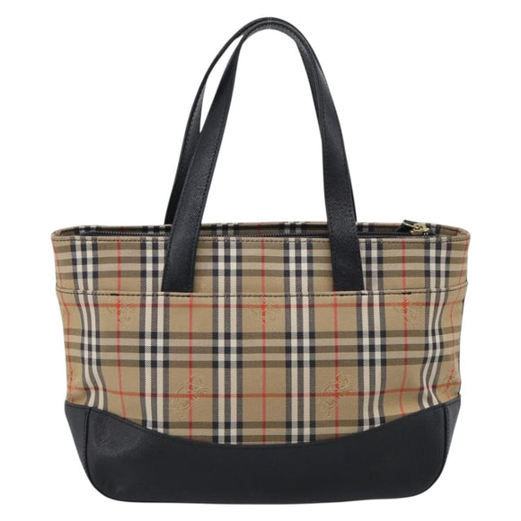 BURBERRY Nova Check Hand Bag Canvas Beige Gold Auth ka7117