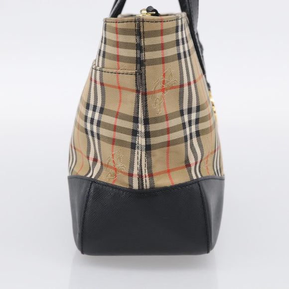 BURBERRY Nova Check Hand Bag Canvas Beige Gold Auth ka7117