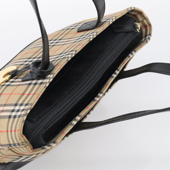 BURBERRY Nova Check Hand Bag Canvas Beige Gold Auth ka7117