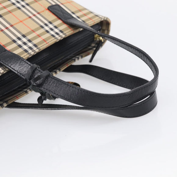BURBERRY Nova Check Hand Bag Canvas Beige Gold Auth ka7117