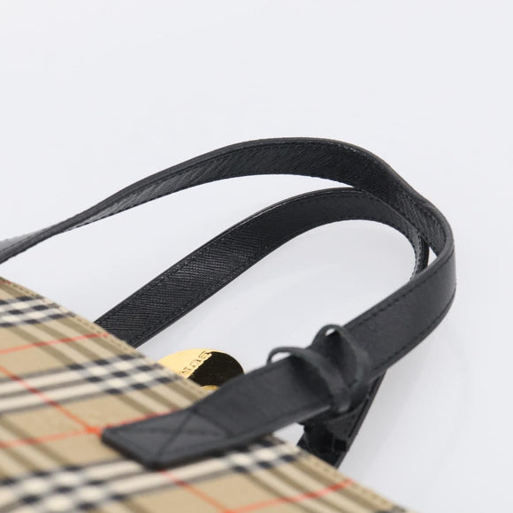 BURBERRY Nova Check Hand Bag Canvas Beige Gold Auth ka7117