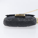 FENDI Mini Baguette Shoulder Bag Leather 2way Black Gold Auth ka7118A-14