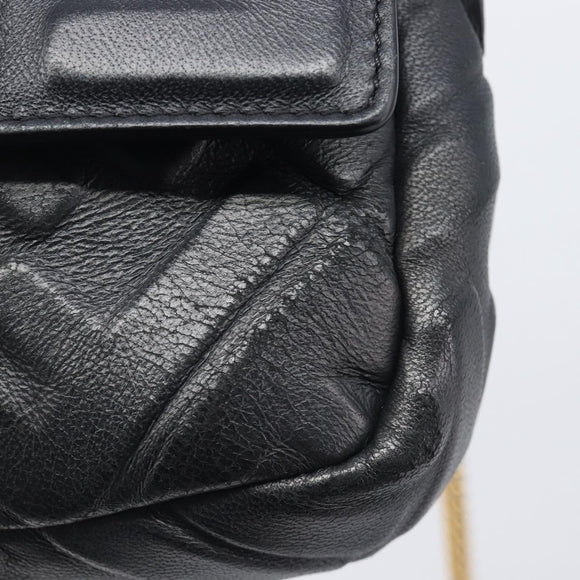 FENDI Mini Baguette Shoulder Bag Leather 2way Black Gold Auth ka7118A