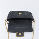FENDI Mini Baguette Shoulder Bag Leather 2way Black Gold Auth ka7118A-21