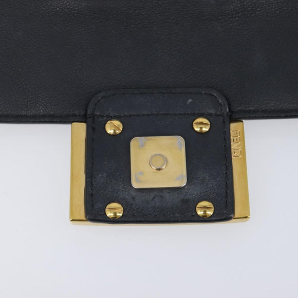 FENDI Mini Baguette Shoulder Bag Leather 2way Black Gold Auth ka7118A