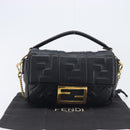 FENDI Mini Baguette Shoulder Bag Leather 2way Black Gold Auth ka7118A-30