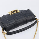 FENDI Mini Baguette Shoulder Bag Leather 2way Black Gold Auth ka7118A-6