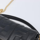 FENDI Mini Baguette Shoulder Bag Leather 2way Black Gold Auth ka7118A-8