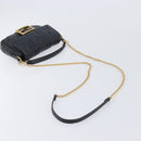 FENDI Mini Baguette Shoulder Bag Leather 2way Black Gold Auth ka7118A-9