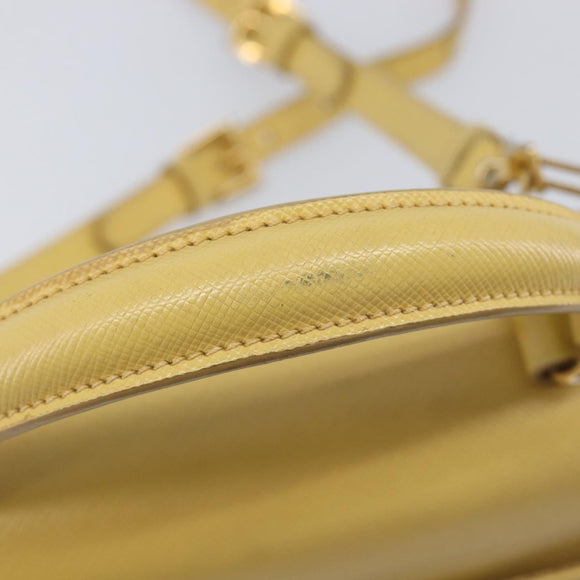 PRADA Hand Bag Safiano Leather 2way Yellow Gold Auth ka7120