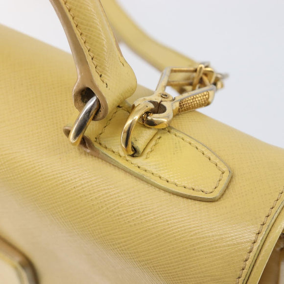 PRADA Hand Bag Safiano Leather 2way Yellow Gold Auth ka7120